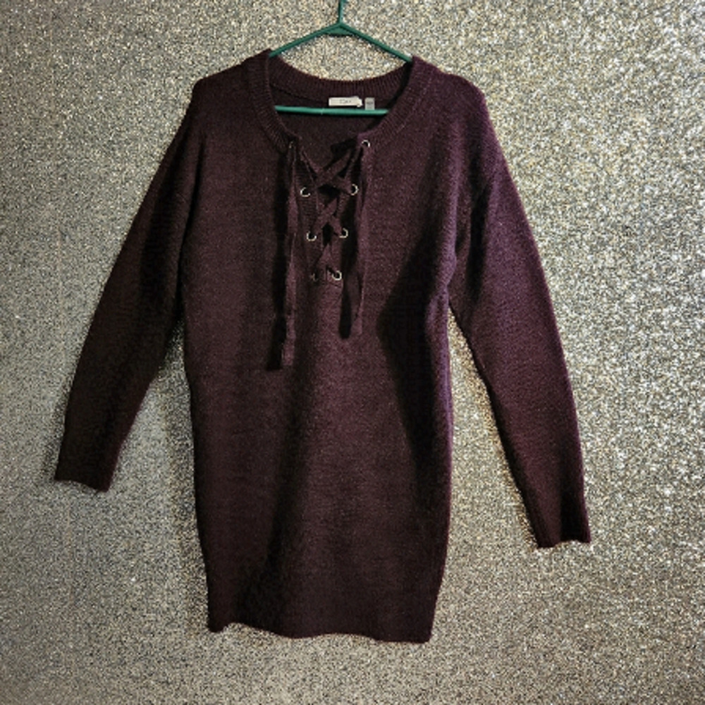 CORSET neck sweater dress purple maroon